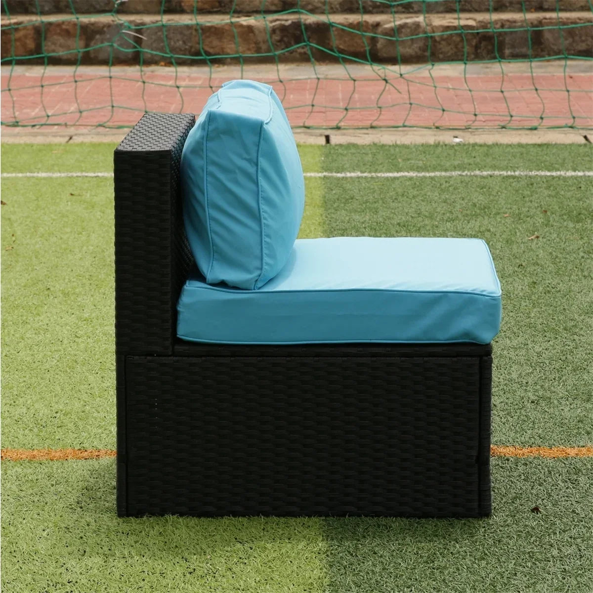 Nouveauté 2026 – Ensemble de mobilier de patio 7 pièces , canapé d'angle en rotin PE, ensemble de conversation avec coussins et table basse en verre, pour balcon, pelouse et jardin, gris