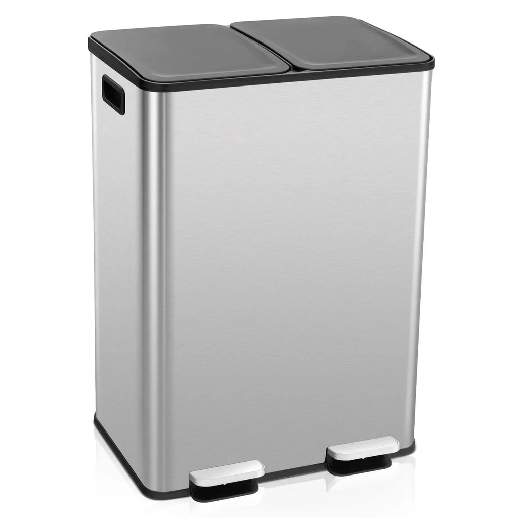 Nouveauté 2026 – Poubelle à pédale double marche Costway 16 gallons (60 litres) argentée, en acier inoxydable