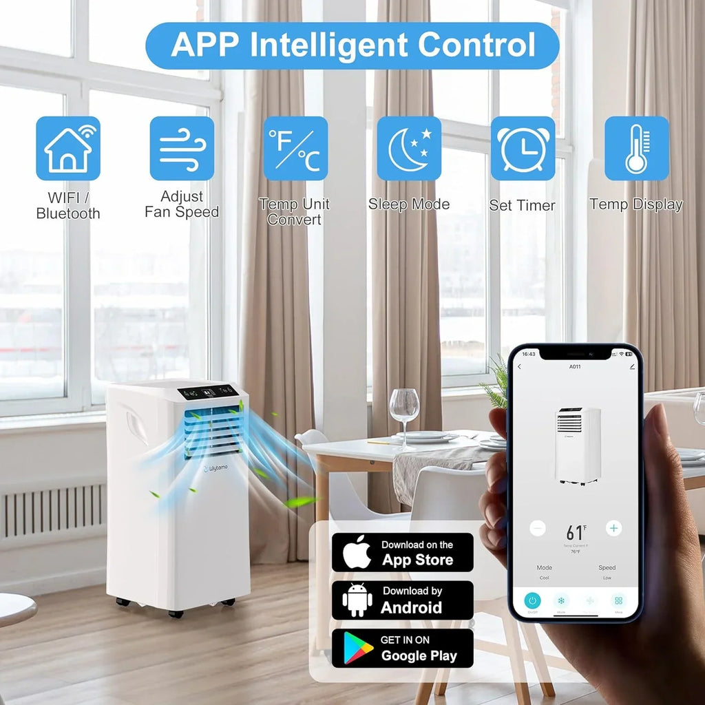 Nouveauté 2026 – Climatiseur portable 3 en 1 (10 000 BTU) avec télécommande Wi-Fi intelligente, déshumidificateur et ventilateur