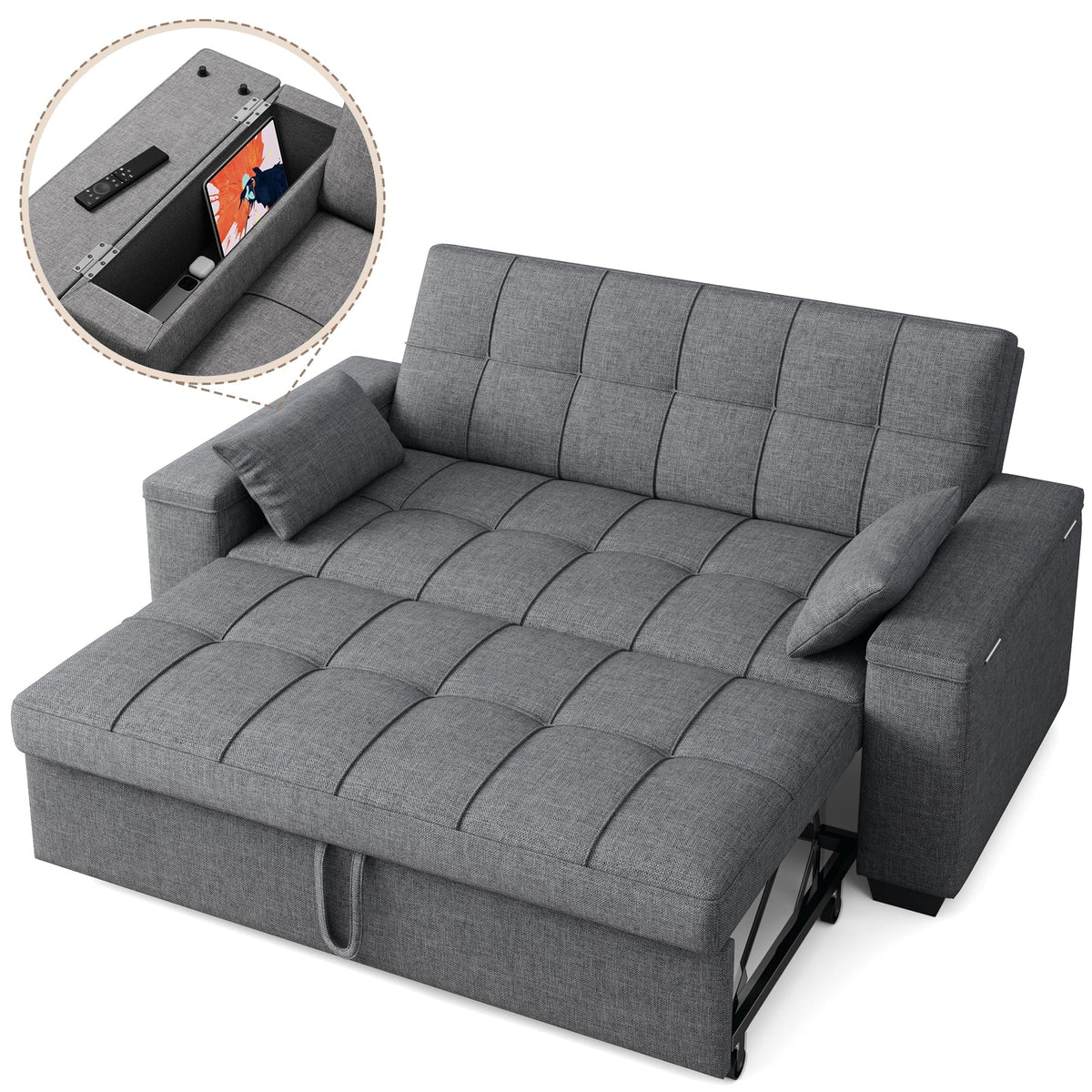 Nouveauté 2026 – Canapé-lit convertible 3 en 1 Lofka avec rangement, dossier réglable et fonction gigogne - Fauteuil-lit idéal pour les petits espaces et les appartements, gris foncé