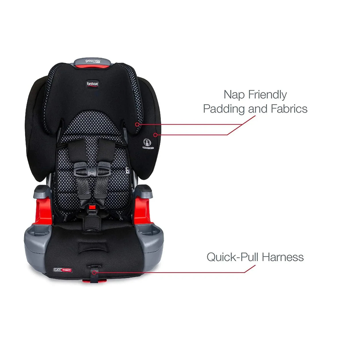 Nouveauté 2026 – Siège auto Britax Grow With You ClickTight Harness-2-Rehausseur 2 en 1 avec dossier haut. Gris Cool Flow