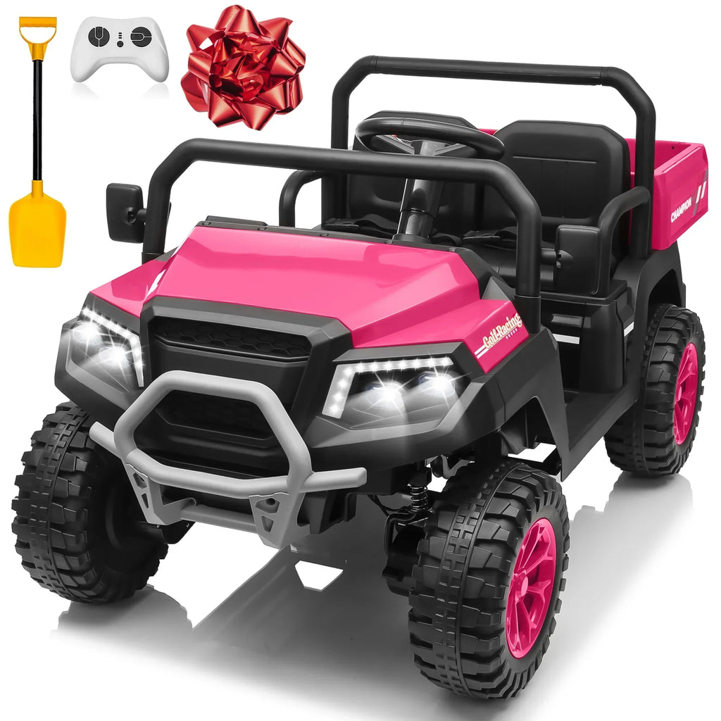 Nouveauté 2026 – Joyracer , véhicule tout-terrain électrique (UTV) 24 volts pour enfants, 2 places, avec télécommande. Voiturette de golf électrique avec 4 moteurs de 200 W, remorque inclinable et pelle, suspension à ressorts sur les 4 roues, musique