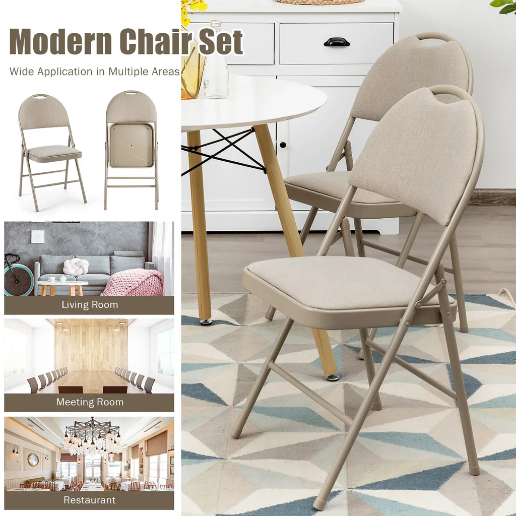 Nouveauté 2026 – Ensemble de 6 chaises pliantes Costway , assise rembourrée et revêtement en tissu, structure en métal, beige, pour la maison ou le bureau
