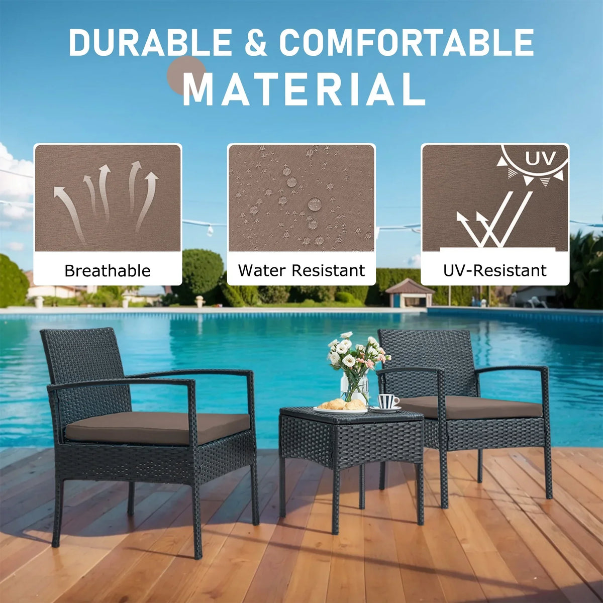 Nouveauté 2026 – Ensemble de mobilier de jardin Tappio , 3 pièces, style bistro, comprenant des chaises de conversation en rotin, une table d'appoint et des coussins. Idéal pour balcon, jardin ou terrasse. Couleur : rouge
