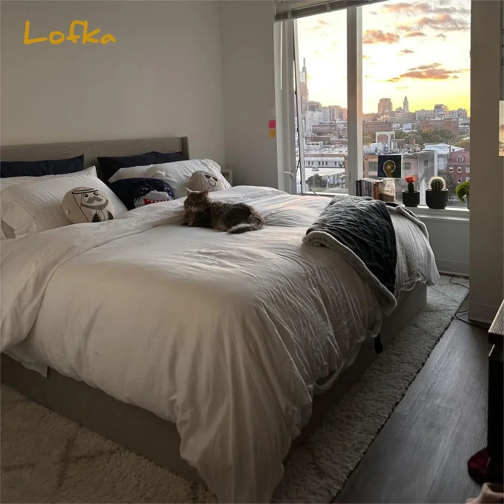 Nouveauté 2026 – Lit coffre Lofka , format double, tête de lit moderne à oreilles, sans sommier, rangement hydraulique, gris foncé