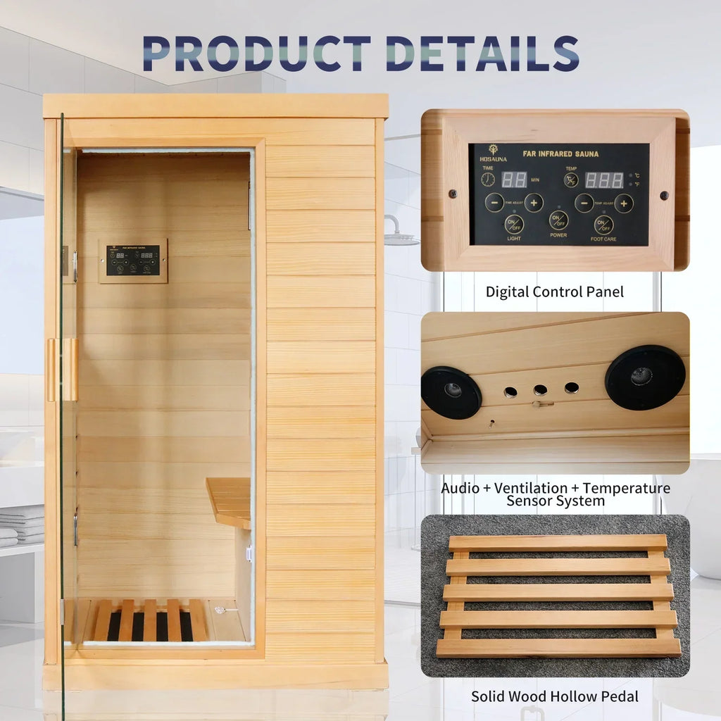 Nouveauté 2026 – Sauna infrarouge lointain OUTEXER 800 W avec résistances en carbone, bois de pruche du Canada, usage intérieur