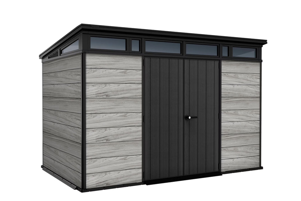 Nouveauté 2026 – Abri de jardin Keter Signature , 3,35 m x 2,13 m, en résine durable avec plancher renforcé et porte verrouillable, couleur noyer