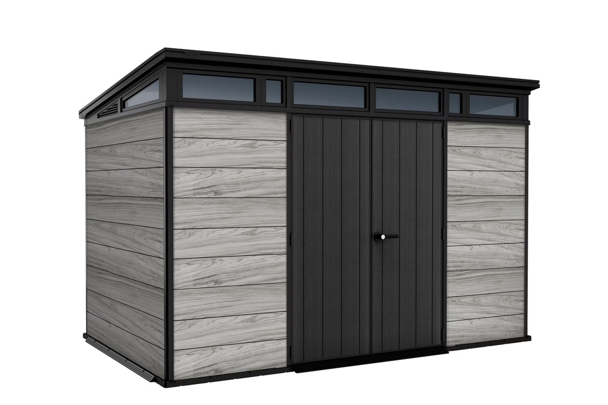 Nouveauté 2026 – Abri de jardin Keter Signature , 3,35 m x 2,13 m, en résine durable avec plancher renforcé et porte verrouillable, couleur noyer