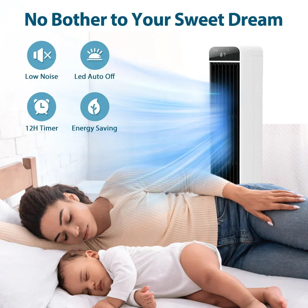 Nouveauté 2026 – Refroidisseur d'air évaporatif 3 en 1 LifePlus portable, ventilateur tour oscillant, 41,5 pouces, blanc
