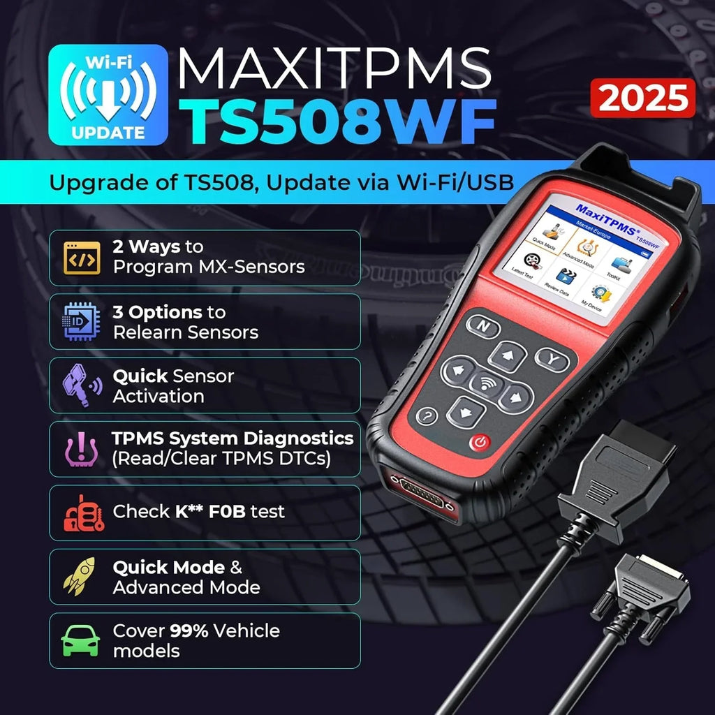 Nouveauté 2026 – Outil TPMS MaxiTPMS TS508WF , version Wi-Fi améliorée (2025) des modèles TS508, TS501 PRO, TS408S et TS601, outil de programmation TPMS MX-Sensor, outil de diagnostic/réinitialisation et de réapprentissage TPMS, lecture/effacement de