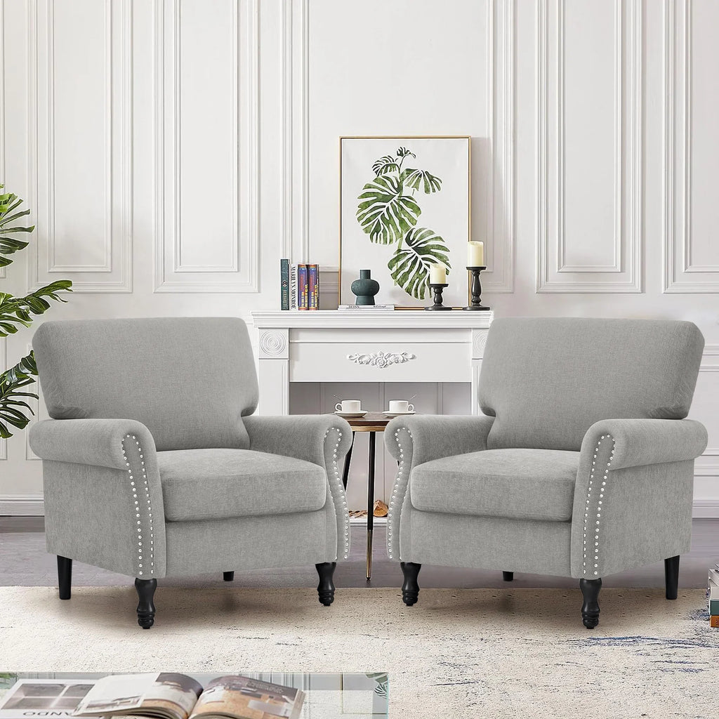 Nouveauté 2026 – Fauteuil d'appoint moderne COOLHUT , canapé une place confortable revêtu de tissu lin avec structure en bois massif, gris