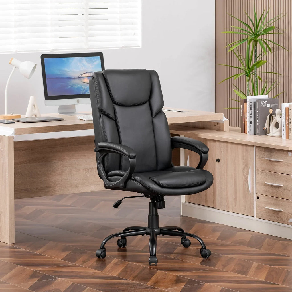 Nouveauté 2026 – Fauteuil de bureau ergonomique Mainstays Executive à dossier haut en cuir noir