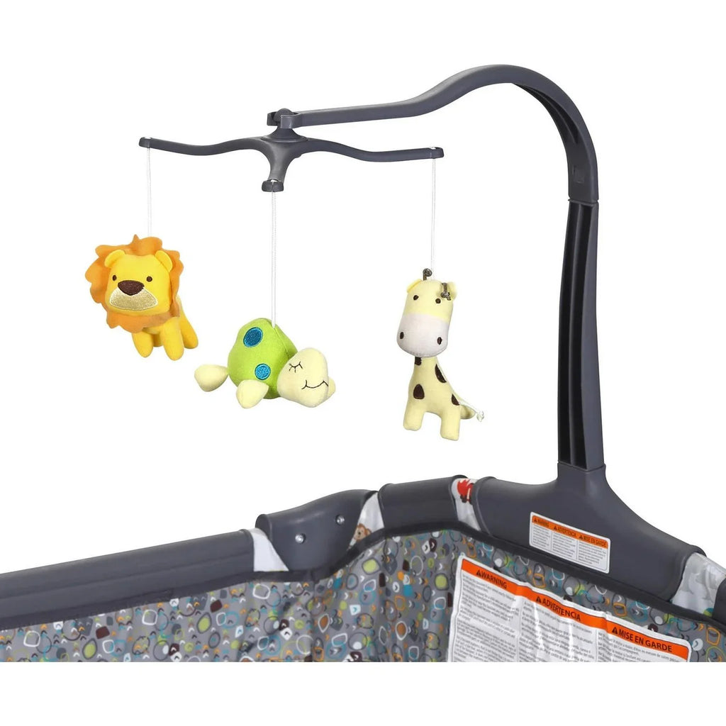 Nouveauté 2026 – Parc pour bébé Baby Trend avec mobile de jouets. Gris Tanzanie