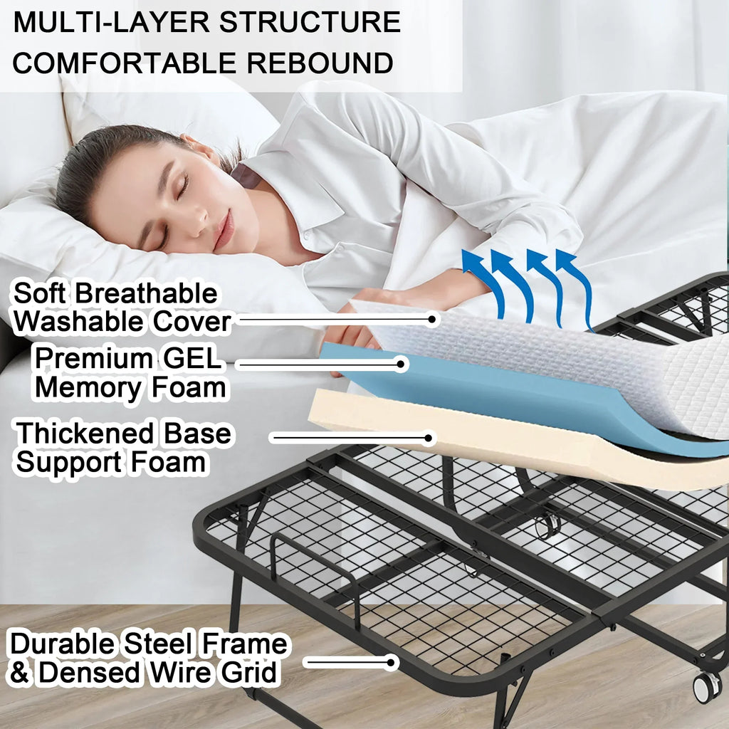 Nouveauté 2026 – Lit pliant Flying avec matelas, format 190 x 79 cm, lit d'appoint pliable et portable pour adultes, avec matelas en mousse à mémoire de forme de 13 cm, structure métallique robuste et peu encombrante