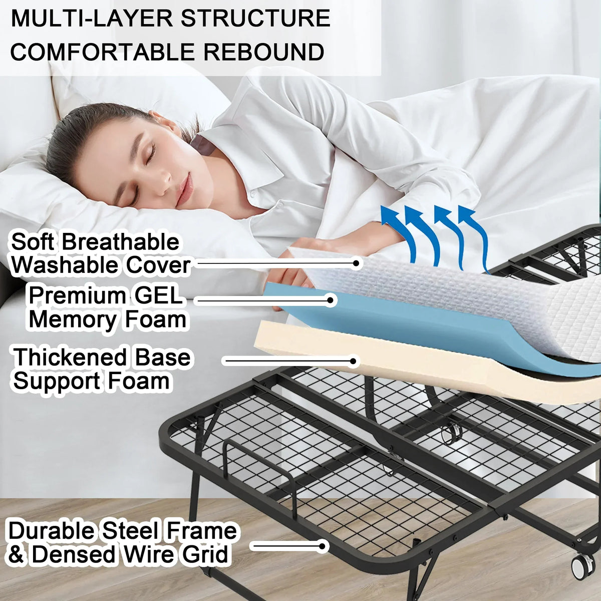 Nouveauté 2026 – Lit pliant Flying avec matelas, format 190 x 79 cm, lit d'appoint pliable et portable pour adultes, avec matelas en mousse à mémoire de forme de 13 cm, structure métallique robuste et peu encombrante
