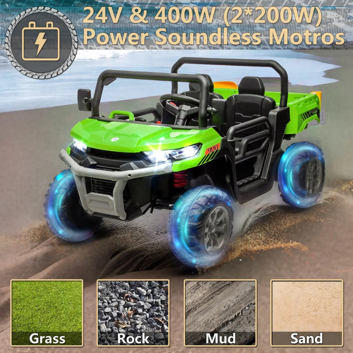 Nouveauté 2026 – Camion électrique Xuanlur 24V 2 places pour enfants , avec moteur 2x200W, benne basculante/pelle, pneus résistants, lumières LED, musique et télécommande, noir