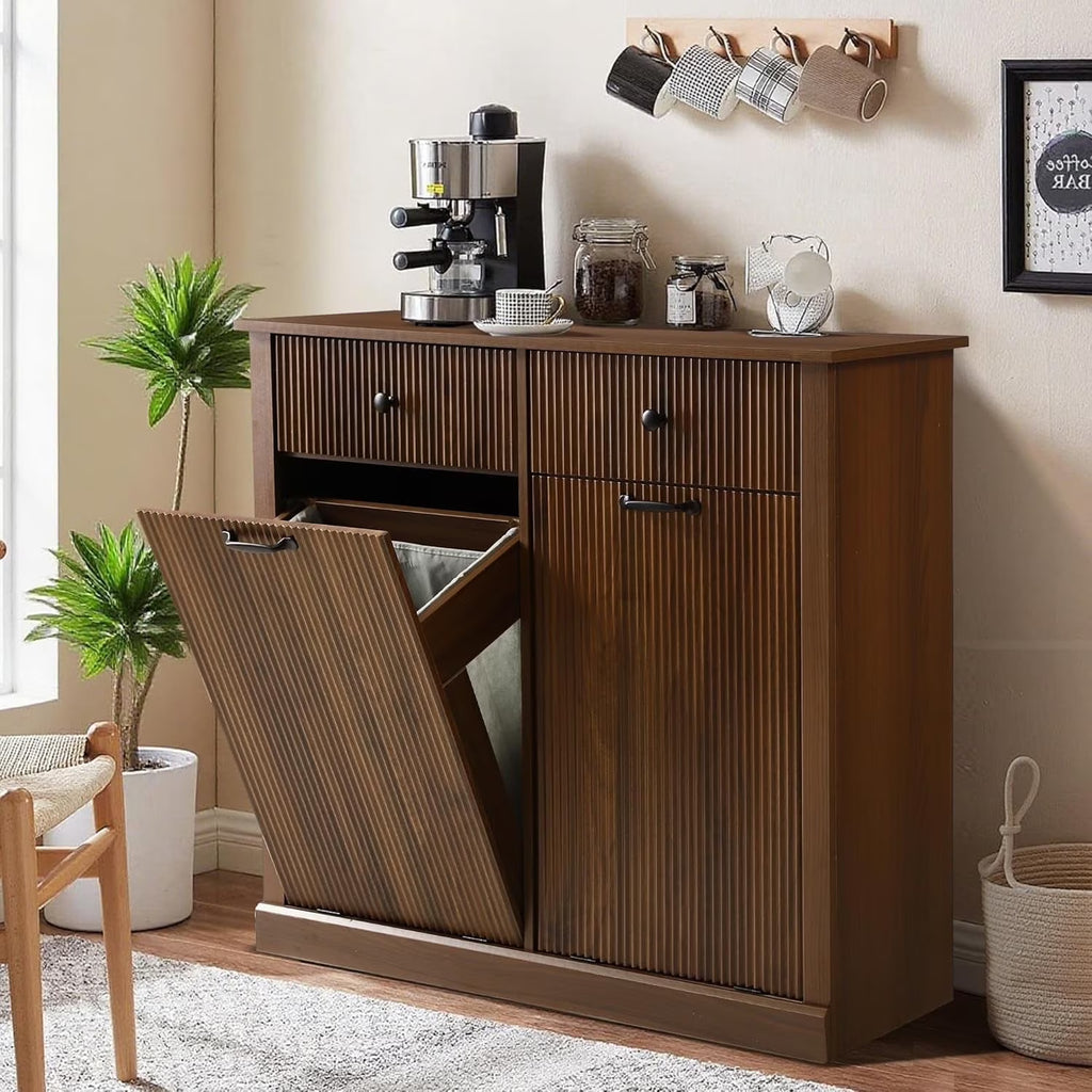 Nouveauté 2026 – Armoire à linge double basculante Haverchair , meuble poubelle moderne cannelé avec tiroir, meuble poubelle dissimulé en bois pour cuisine et salle de bain