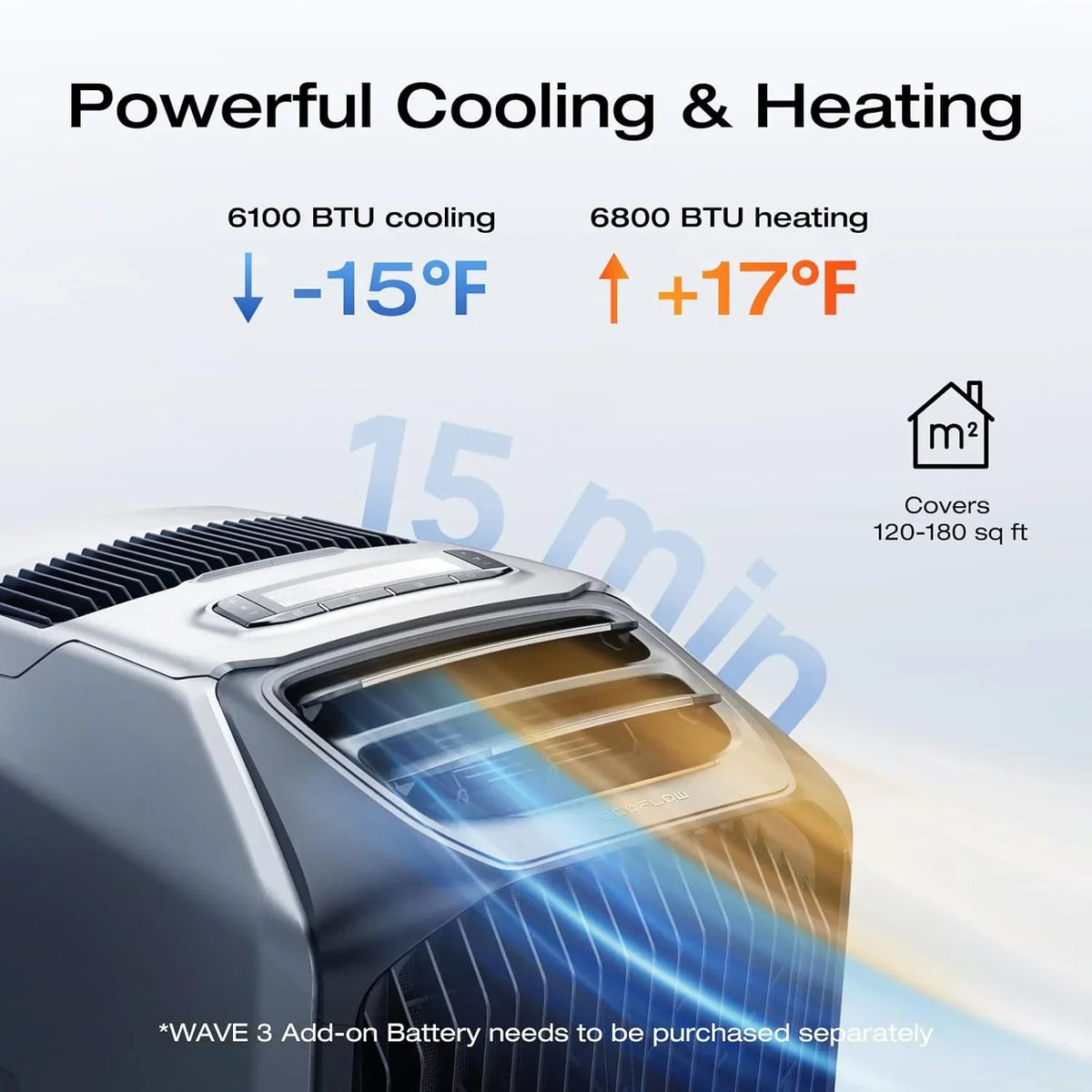 Nouveauté 2026 – Climatiseur portable EF EcoFlow WAVE 3 , puissance de refroidissement 1800 W/6100 BTU et puissance de chauffage 2000 W/6800 BTU, charge rapide 1000 W en 75 minutes, autonomie sans fil de 8 heures, contrôle via application, idéal pour