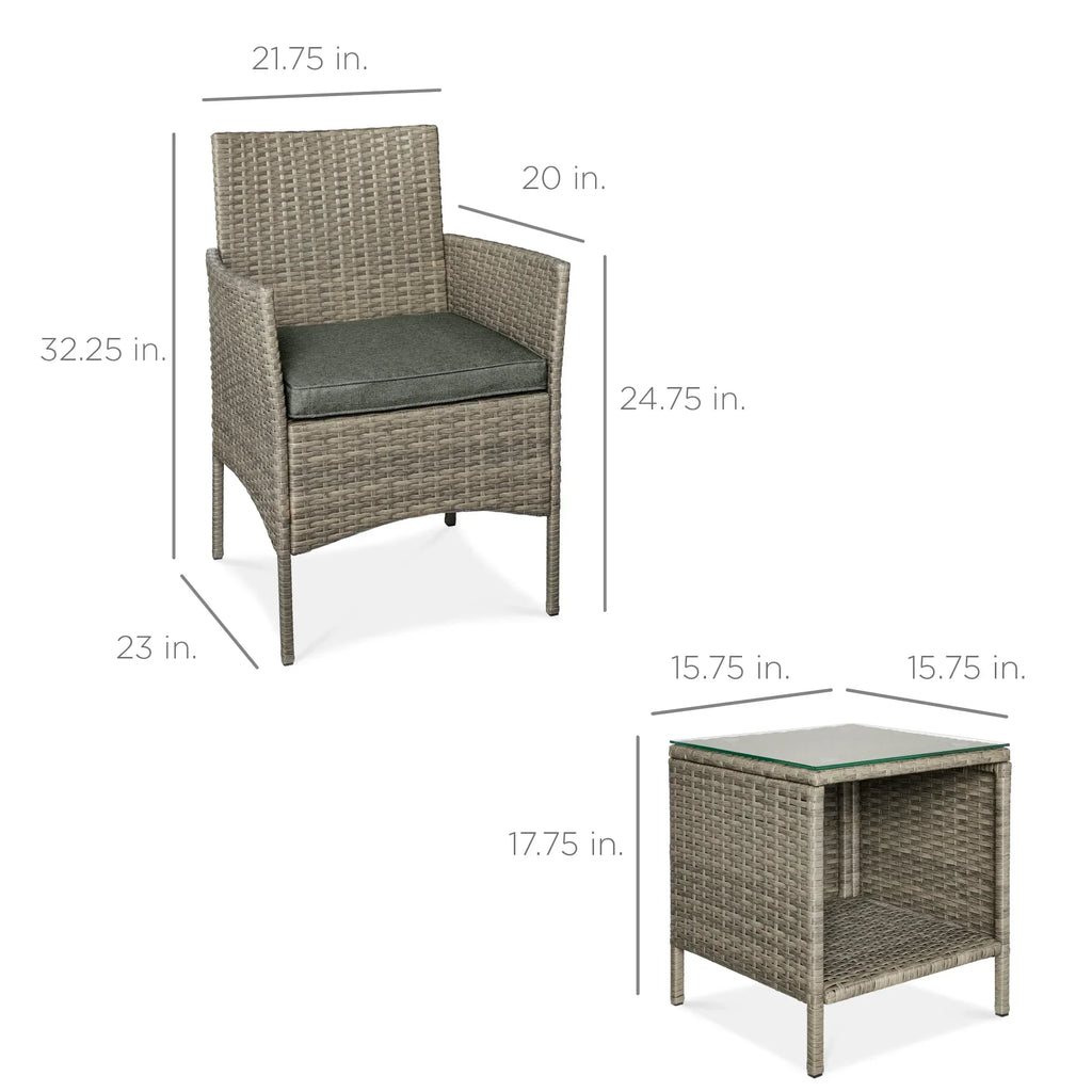 Nouveauté 2026 – Ensemble bistro de jardin 3 pièces en résine tressée Best Choice Products , avec 2 chaises et une table - Gris/Bleu marine