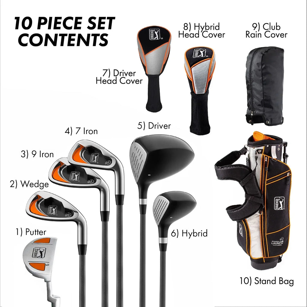 Nouveauté 2026 – Ensemble de 10 clubs de golf trépied pour enfant droitier PGA Tour ; taille du joueur : 1,42 m à 1,57 m ; âge : 8-12 ans
