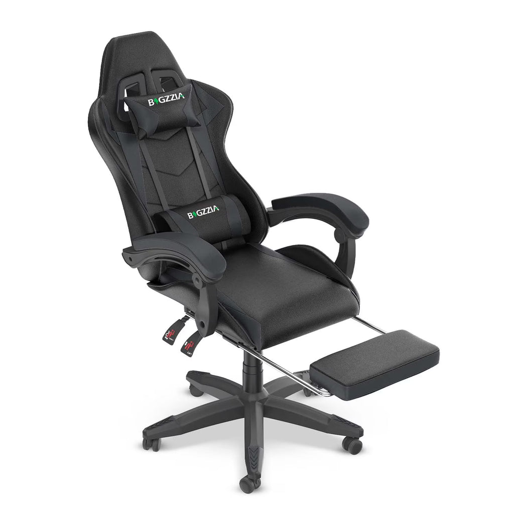 Nouveauté 2026 – Chaise de jeu Bigzzia , chaise de bureau ergonomique avec appui-tête et soutien lombaire réglables en hauteur, pour adultes et adolescents, noir et blanc