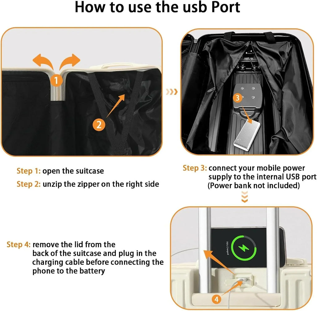 Nouveauté 2026 – Valise cabine 20 de 51 cm (20 pouces) avec porte-gobelet et port USB, approuvée par les compagnies aériennes et verrouillable TSA, légère, en polycarbonate, avec roulettes pivotantes à 360°