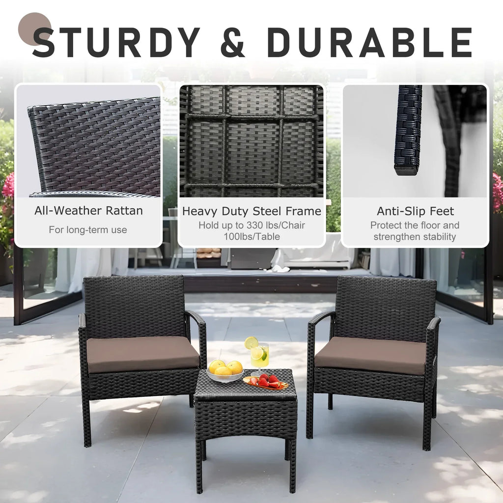 Nouveauté 2026 – Ensemble de mobilier de jardin Tappio , 3 pièces, style bistro, comprenant des chaises de conversation en rotin, une table d'appoint et des coussins. Idéal pour balcon, jardin ou terrasse. Couleur : rouge