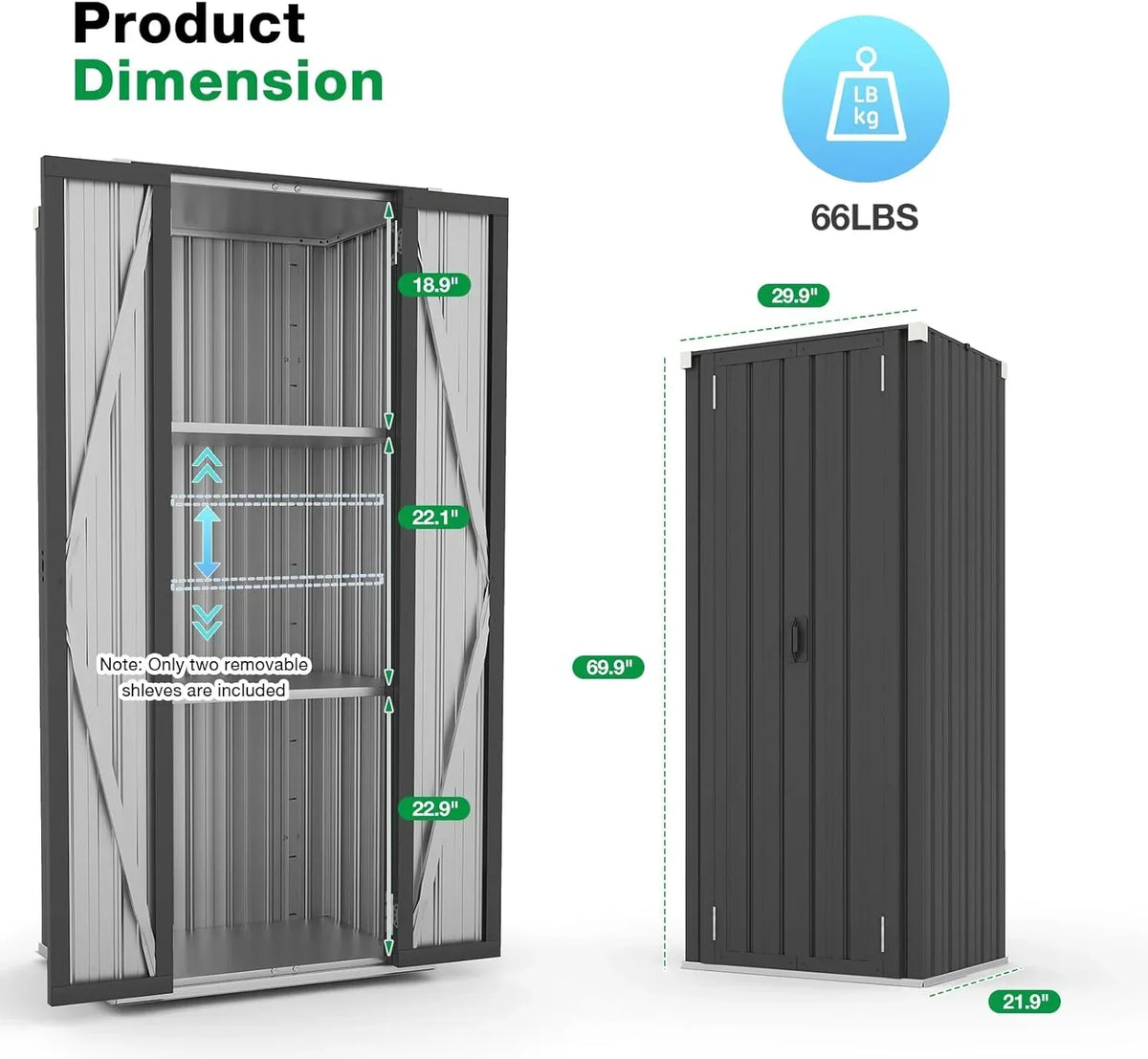 Nouveauté 2026 – Armoire de rangement extérieure AECOJOY pour jardin et terrasse, un meuble de rangement en métal avec portes et étagères, de couleur grise