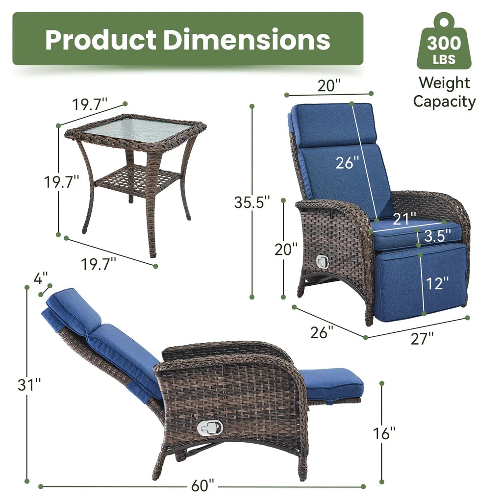 Nouveauté 2026 – Fauteuil inclinable d'extérieur OPOHORO , chaise longue de patio inclinable réglable avec coussin, en osier, avec dossier et repose-pieds réglables, idéal pour le bord de la piscine, beige