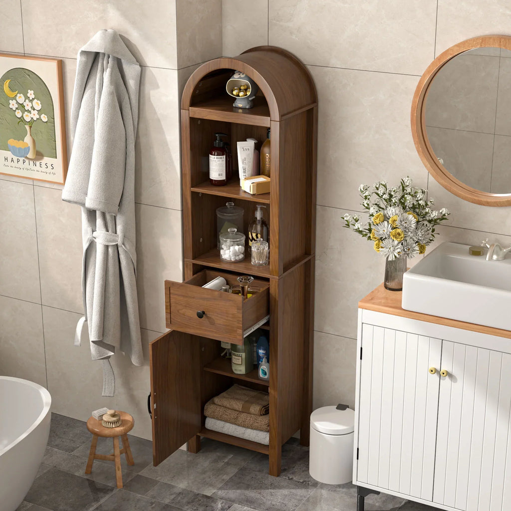 Nouveauté 2026 – Armoires de rangement hautes pour salle de bain Fiogmub avec portes et étagères, armoire à linge haute et étroite avec tiroir