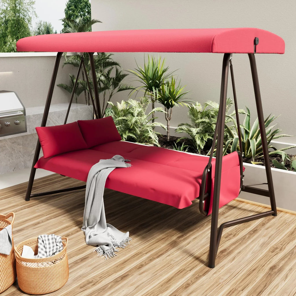 Nouveauté 2026 – Balancelle d'extérieur surdimensionnée 4 places TQKVIPI avec dossier réglable et auvent, convertible en lit suspendu 2 en 1 (capacité de 363 kg), avec coussins amovibles, idéale pour jardin, terrasse, piscine ou balcon