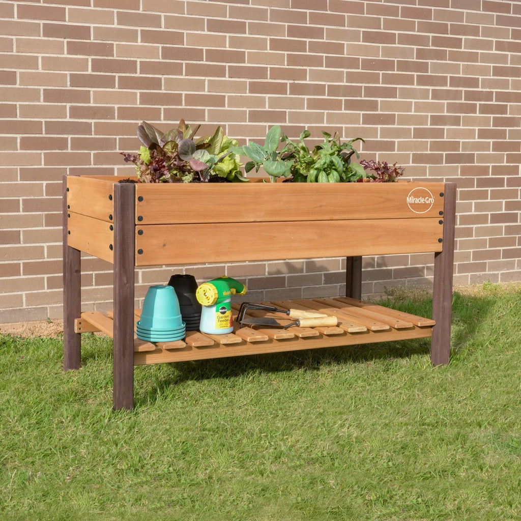 Nouveauté 2026 – Jardinière surélevée Miracle-Gro en bois de 60 x 120 cm avec étagère
