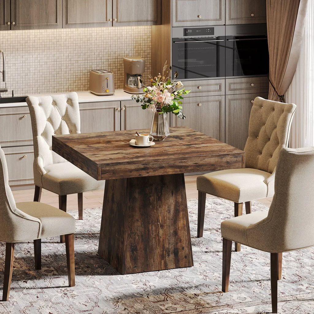 Nouveauté 2026 – Table de salle à manger carrée Tribesigns pour 4 personnes, 80 cm (31,5 pouces), petite table de cuisine avec pied central robuste, style ferme, idéale pour la salle à manger, le salon ou la cuisine, couleur marron vintage