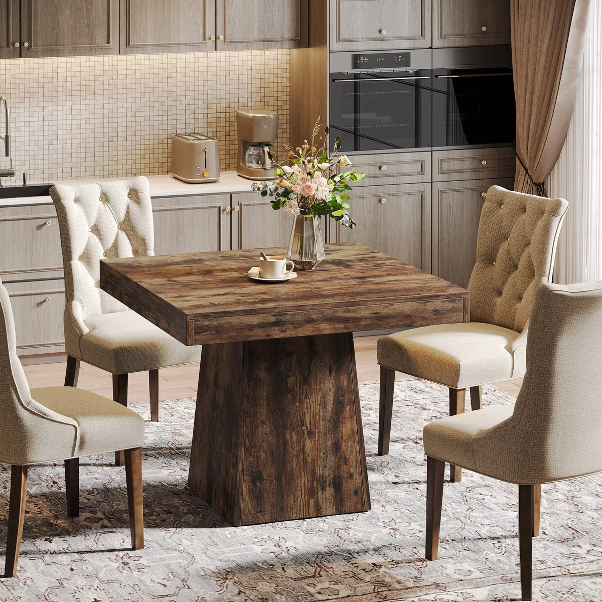 Nouveauté 2026 – Table de salle à manger carrée Tribesigns pour 4 personnes, 80 cm (31,5 pouces), petite table de cuisine avec pied central robuste, style ferme, idéale pour la salle à manger, le salon ou la cuisine, couleur marron vintage