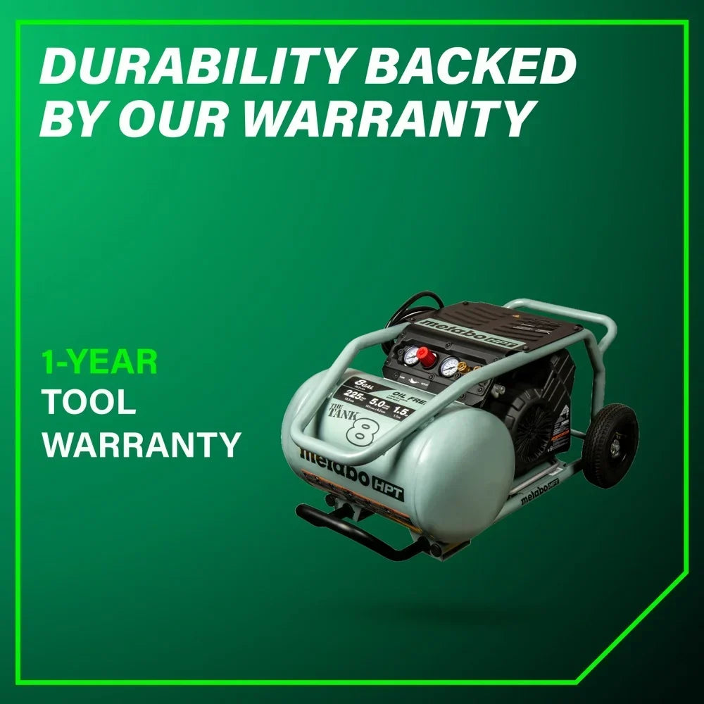 Nouveauté 2026 – Compresseur d'air Metabo HPT , modèle THE TANK, compresseur d'air sur chariot de 8 gallons (30 litres), 225 PSI (15,8 bar), polyvalent pour une utilisation avec des cloueuses de charpente, de bardage, de finition ou de toiture, mobil