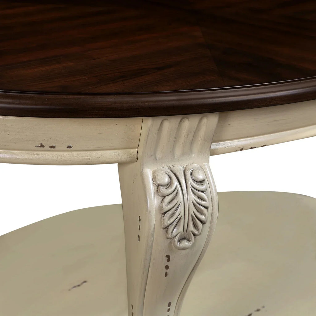 Nouveauté 2026 – Table basse ovale 42" avec étagère de rangement, table basse à deux niveaux en bois massif, style rétro traditionnel pour salon, supporte jusqu'à 181 kg, couleur cerisier