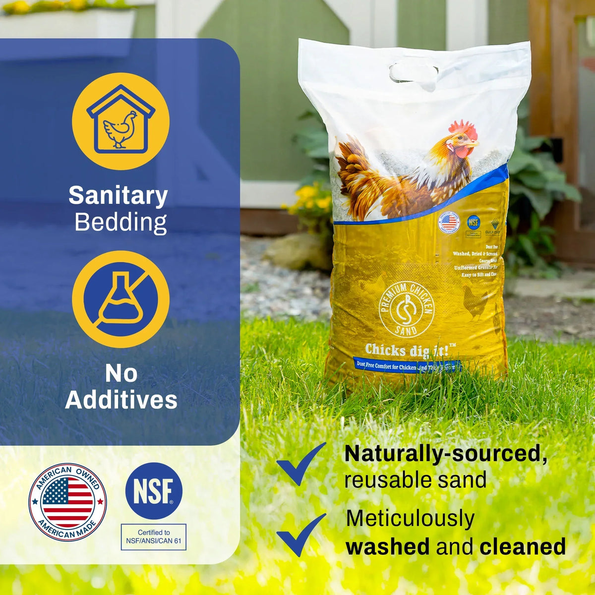 Nouveauté 2026 – Sable de qualité supérieure pour poules, litière anti-odeurs pour poulaillers, sac de 22,7 kg (50 lb), paquet de 8