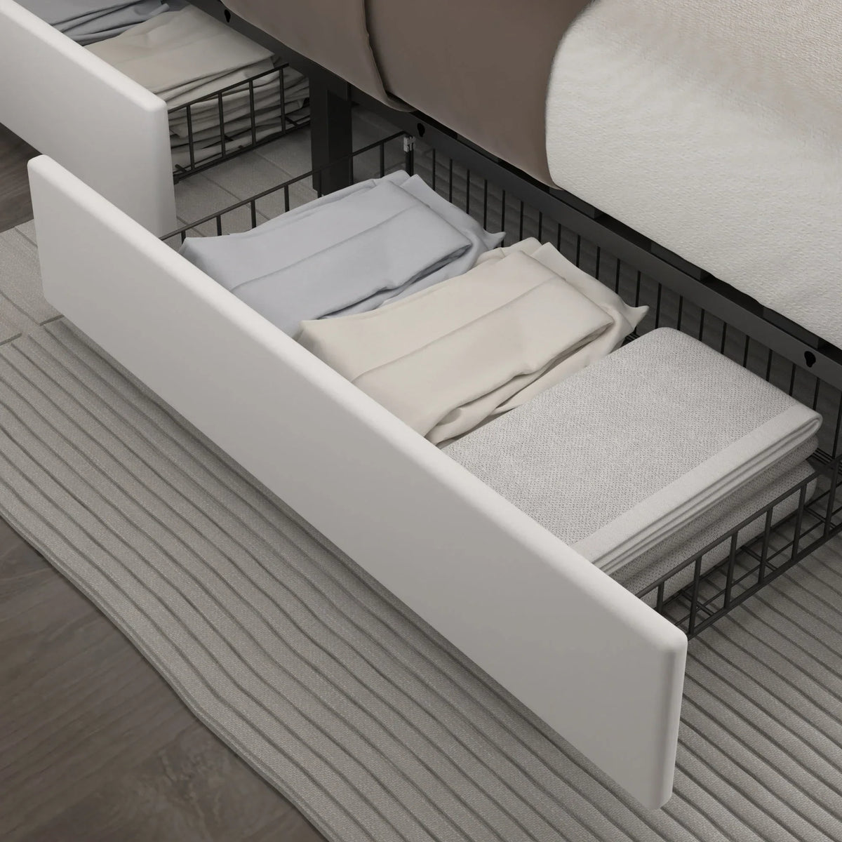 Nouveauté 2026 – Lit plateforme VECELO , beige, avec 4 tiroirs de rangement à roulettes, tête de lit capitonnée et réglable