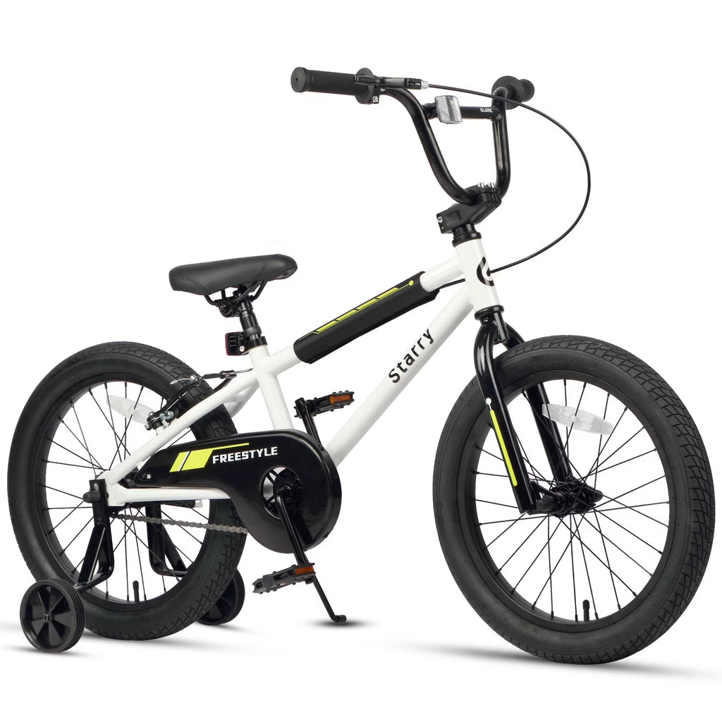 Nouveauté 2026 – Vélo Glerc pour enfants de 3 à 5 ans, style BMX, avec stabilisateurs et frein à rétropédalage, bleu. Convient aux garçons et aux filles de 3 à 5 ans