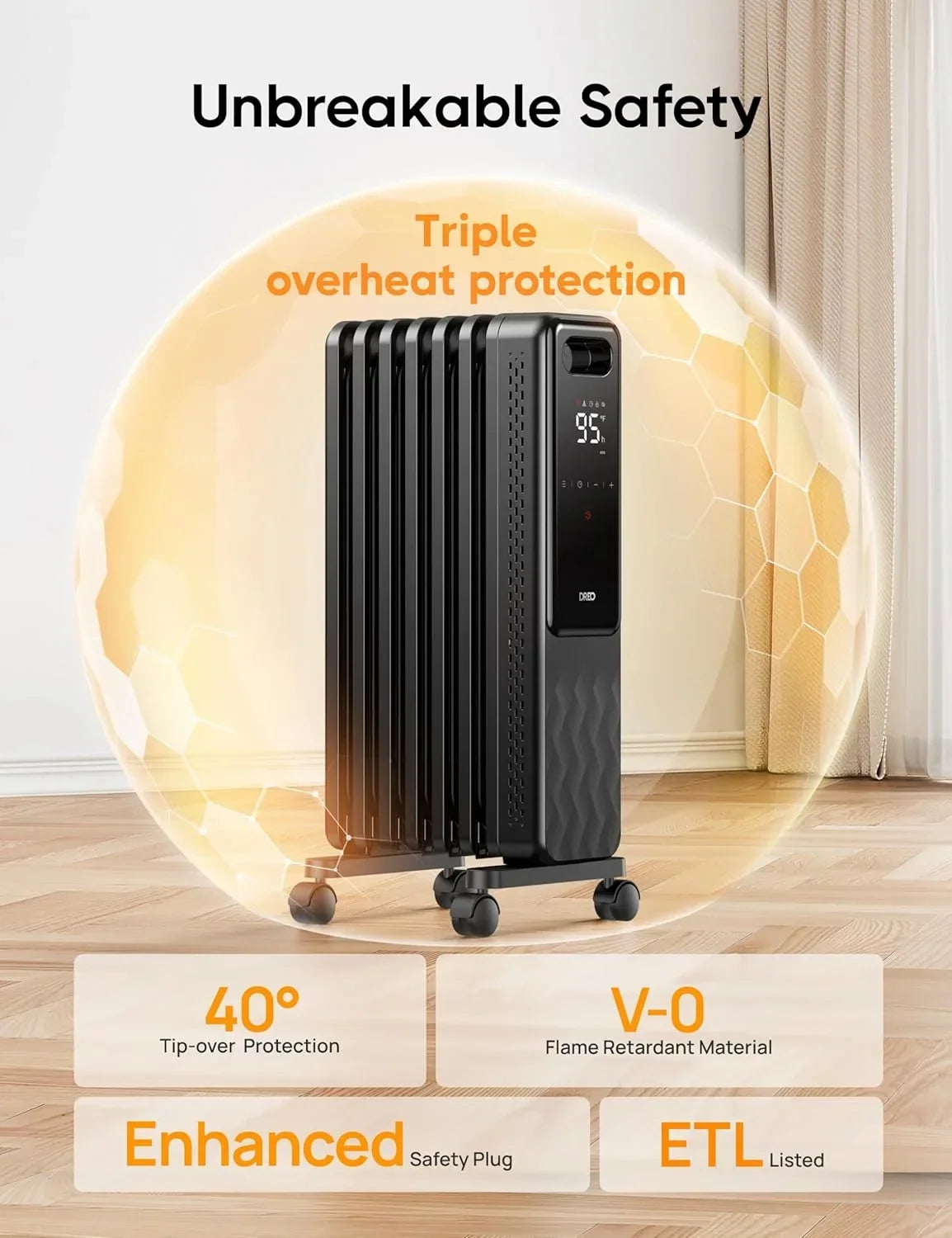 Nouveauté 2026 – Radiateur à bain d'huile Dreo , chauffage électrique radiant pour une utilisation intérieure dans de grandes pièces, avec télécommande, sécurité enfant, 4 modes, protection contre la surchauffe et le basculement, minuterie 24 h, ther