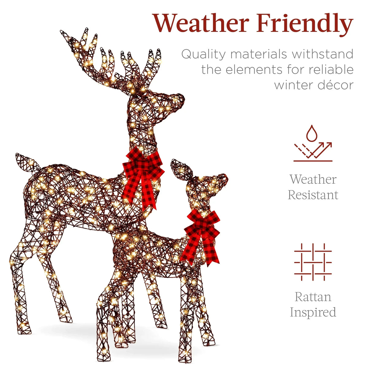 Nouveauté 2026 – Décoration de jardin extérieure Best Choice Products : cerfs lumineux de Noël en 3 pièces, 2 m (6,5 pi), avec 385 lumières DEL et piquets – Or