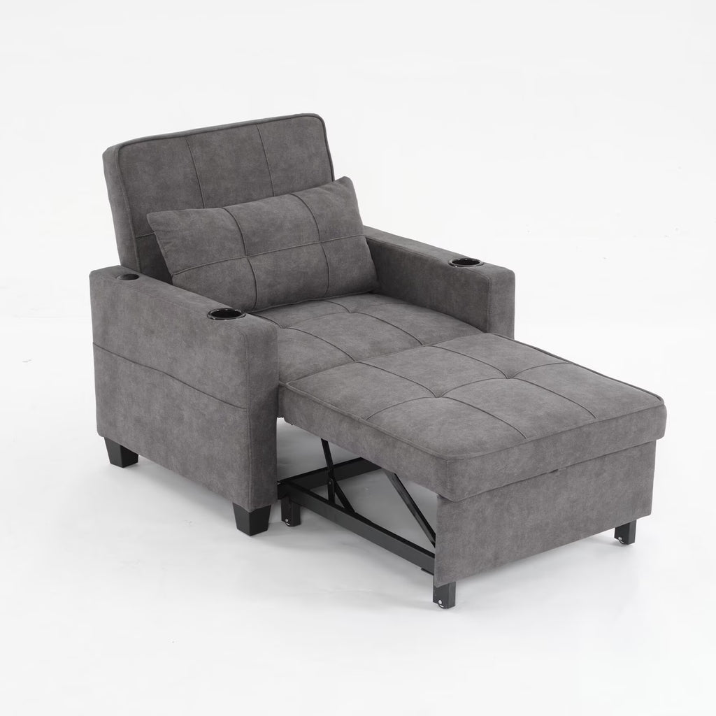 Nouveauté 2026 – Canapé-lit futon convertible , fauteuil-lit multifonctionnel 3 en 1 avec ports USB, dossier inclinable réglable, idéal pour les petits espaces (salon, chambre), revêtement en tissu technique, gris foncé