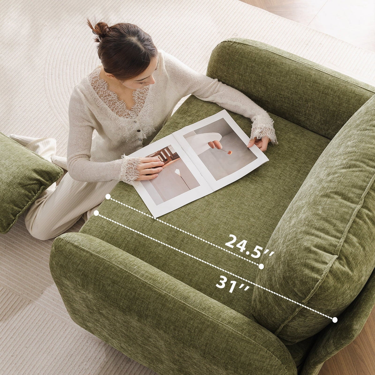 Nouveauté 2026 – Fauteuil d'appoint surdimensionné Rexulqo avec rangement intégré, confortable pour le salon, livré avec 2 coussins décoratifs, fauteuil rembourré style milieu du siècle, assise profonde de 62 cm, fauteuil de lecture pour chambre ou b