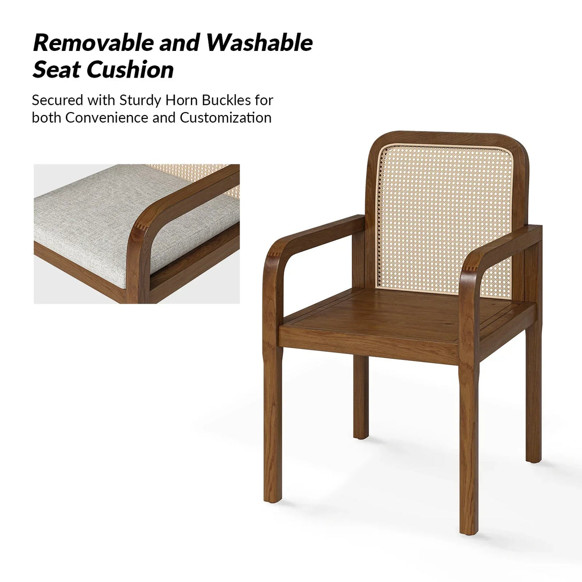 Nouveauté 2026 – Ensemble de 2 chaises de salle à manger Rattan , fauteuils en bois avec coussins amovibles, style gland, pour la maison, la cuisine ou le restaurant