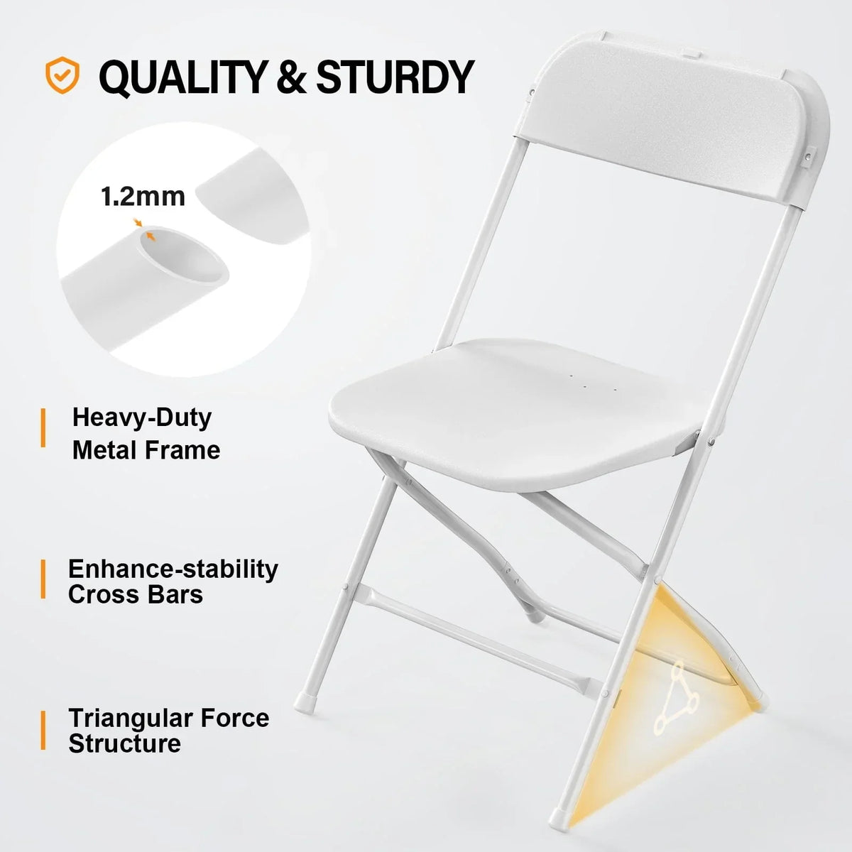 Nouveauté 2026 – VINGL Lot de 10 chaises pliantes en plastique blanc, empilables pour intérieur et extérieur