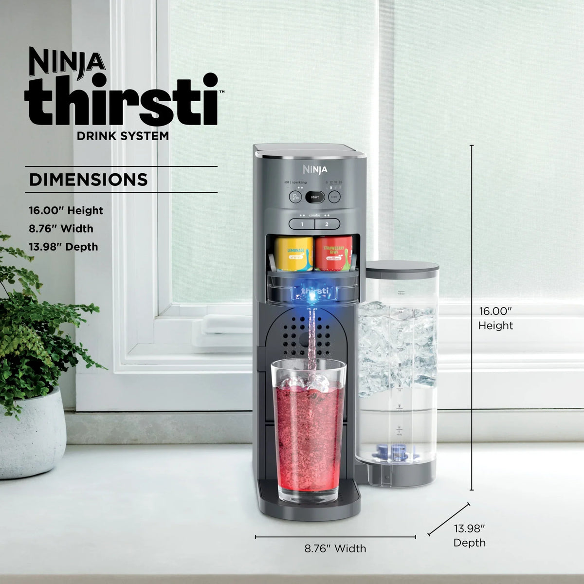 Nouveauté 2026 – Machine à boissons Ninja Thirsti , kit de boissons personnalisées plates et gazeuses, avec cartouche de CO2, arômes et réservoir de 1,4 litre