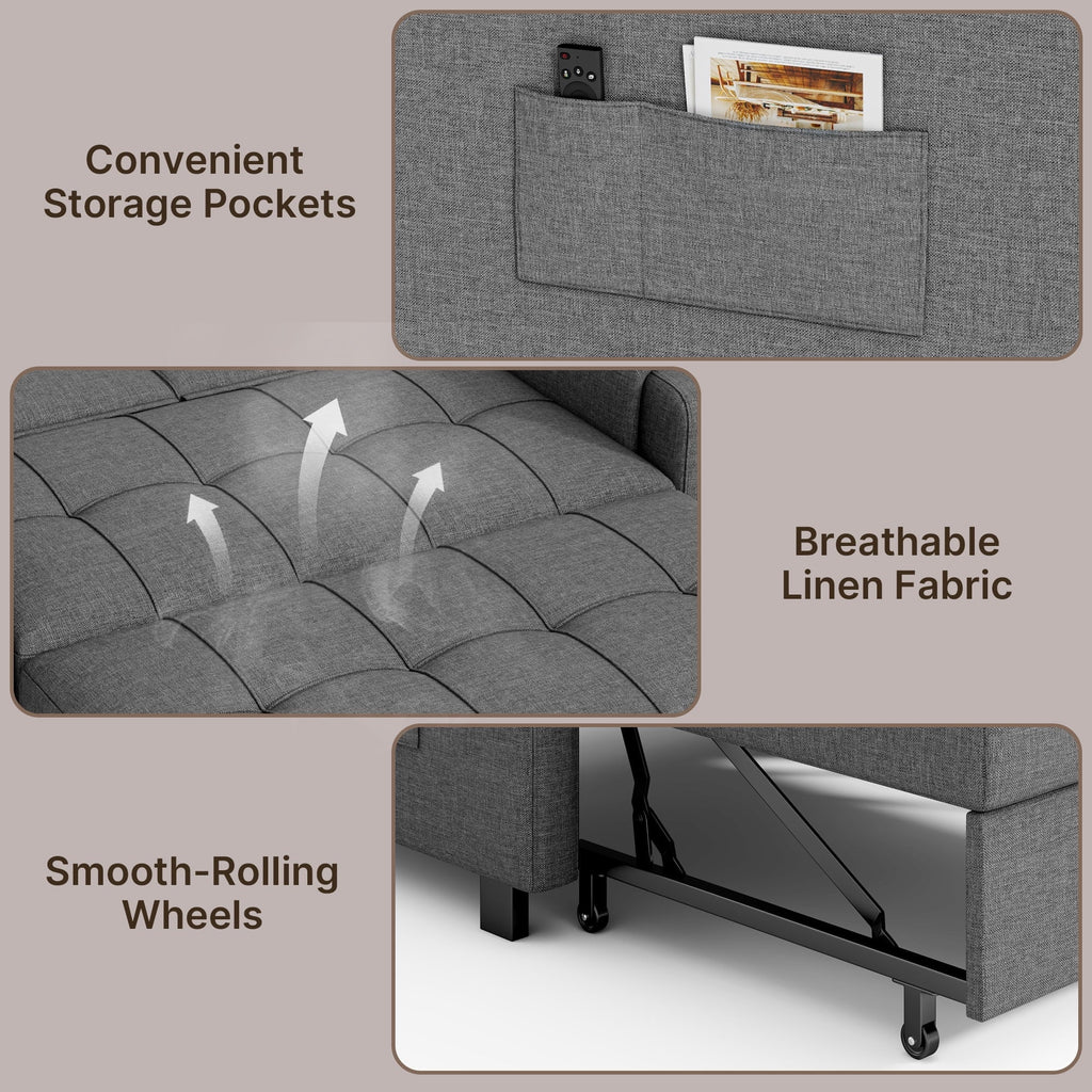 Nouveauté 2026 – Canapé-lit convertible 3 en 1 Lofka avec rangement, dossier réglable et fonction gigogne - Fauteuil-lit idéal pour les petits espaces et les appartements, gris foncé