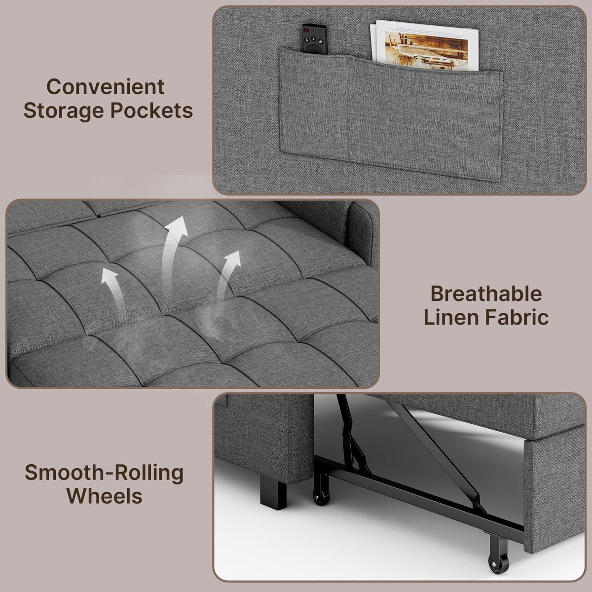 Nouveauté 2026 – Canapé-lit convertible 3 en 1 Lofka avec rangement, dossier réglable et fonction gigogne - Fauteuil-lit idéal pour les petits espaces et les appartements, gris foncé