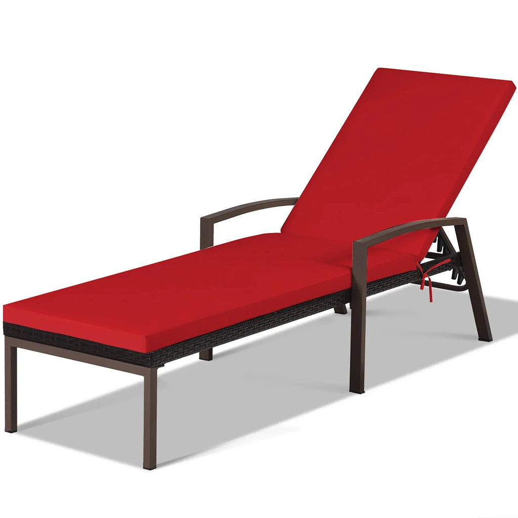 Nouveauté 2026 – Costway Lot de 2 chaises longues de patio en rotin, dossier inclinable, coussin réglable, rouge