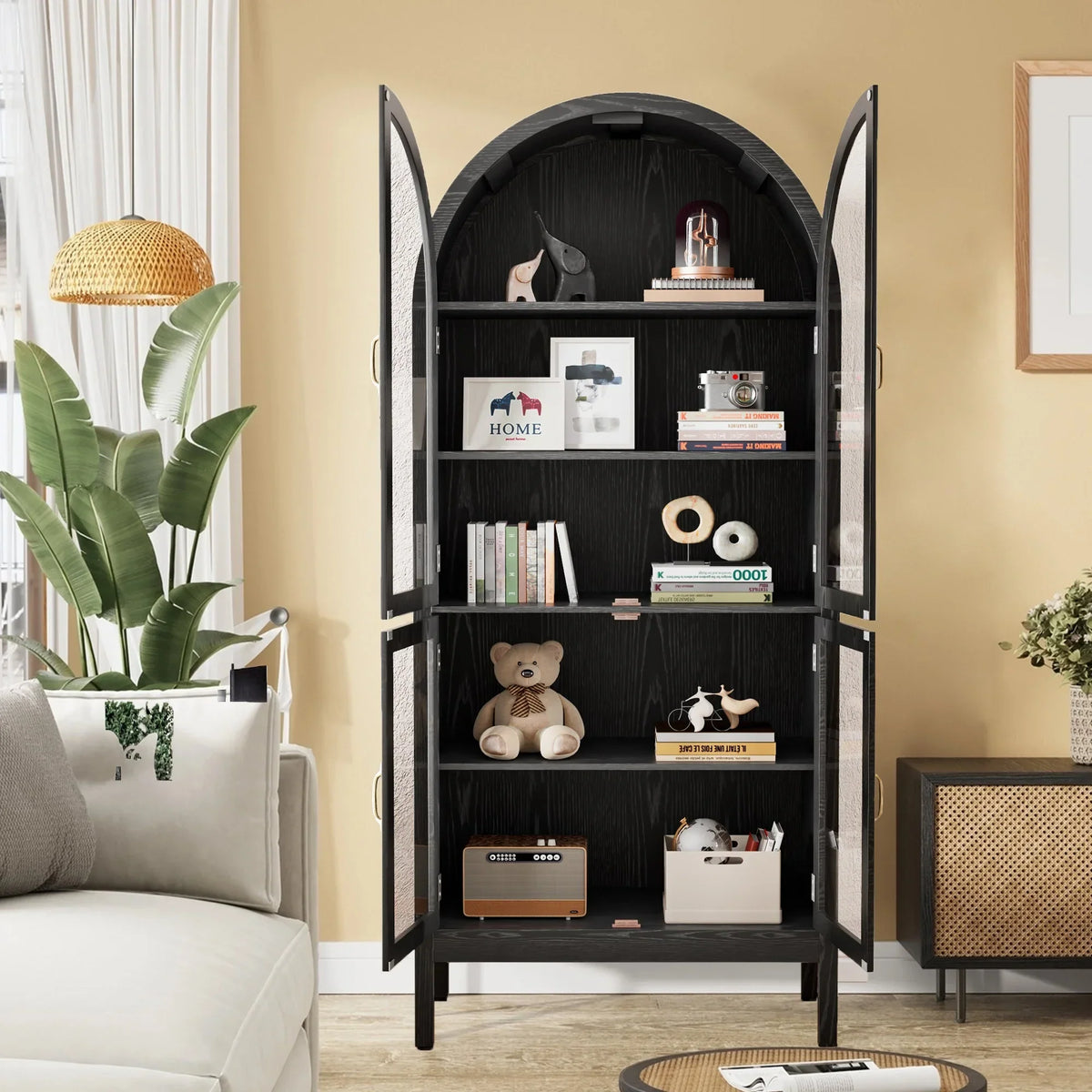 Nouveauté 2026 – Vitrine de rangement haute cintrée Fiogmub , armoire de garde-manger cintrée avec portes, portes en verre acrylique